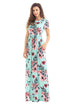 Pocket Design Short Sleeve Mint Floral Maxi Dress